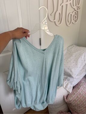 Light Aqua V-Neck Oversized Sweater